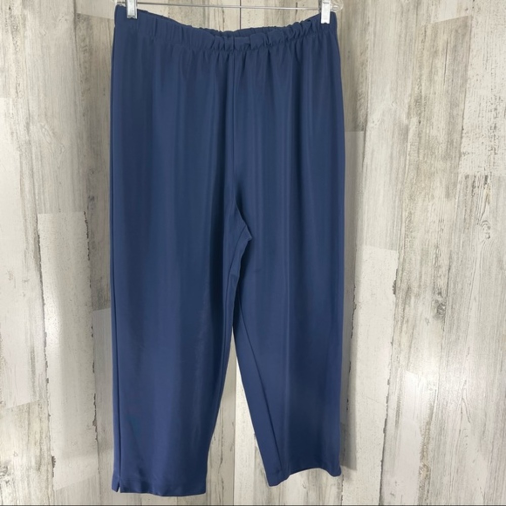 Susan Graver Women's Plus‎ Size Petite Blue Straight Leg Pull On Stretch Pants